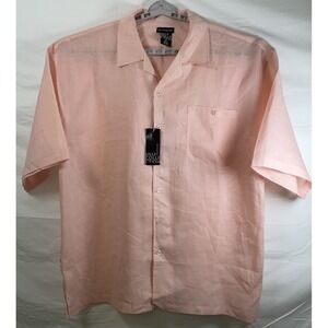 NWT Men's DELF Collection Big Tall 100% Linen Short Sleeve Camp Shirt Peach 5XL